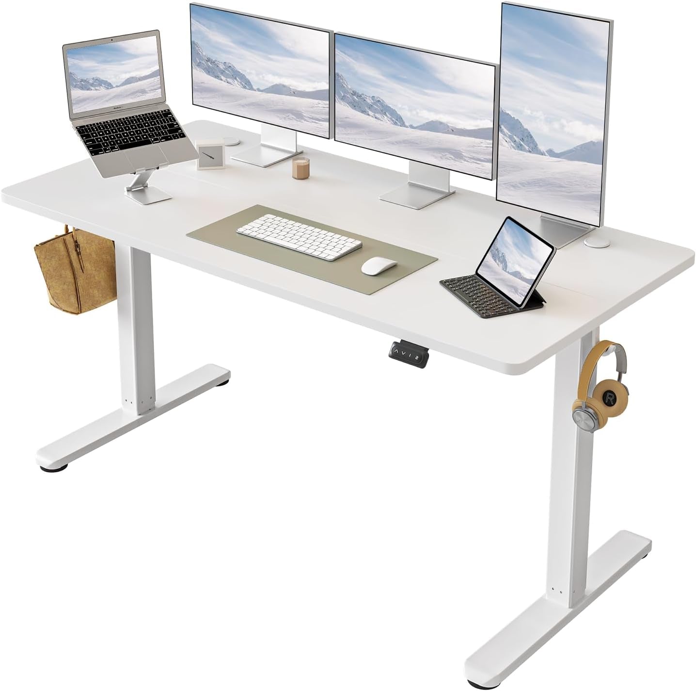Electric Standing Desk Adjustable Height, 60 X 24 Inch Sit and Stand Desk, Home Office Desk, Ergonomic Workstation Computer Desk, White-0