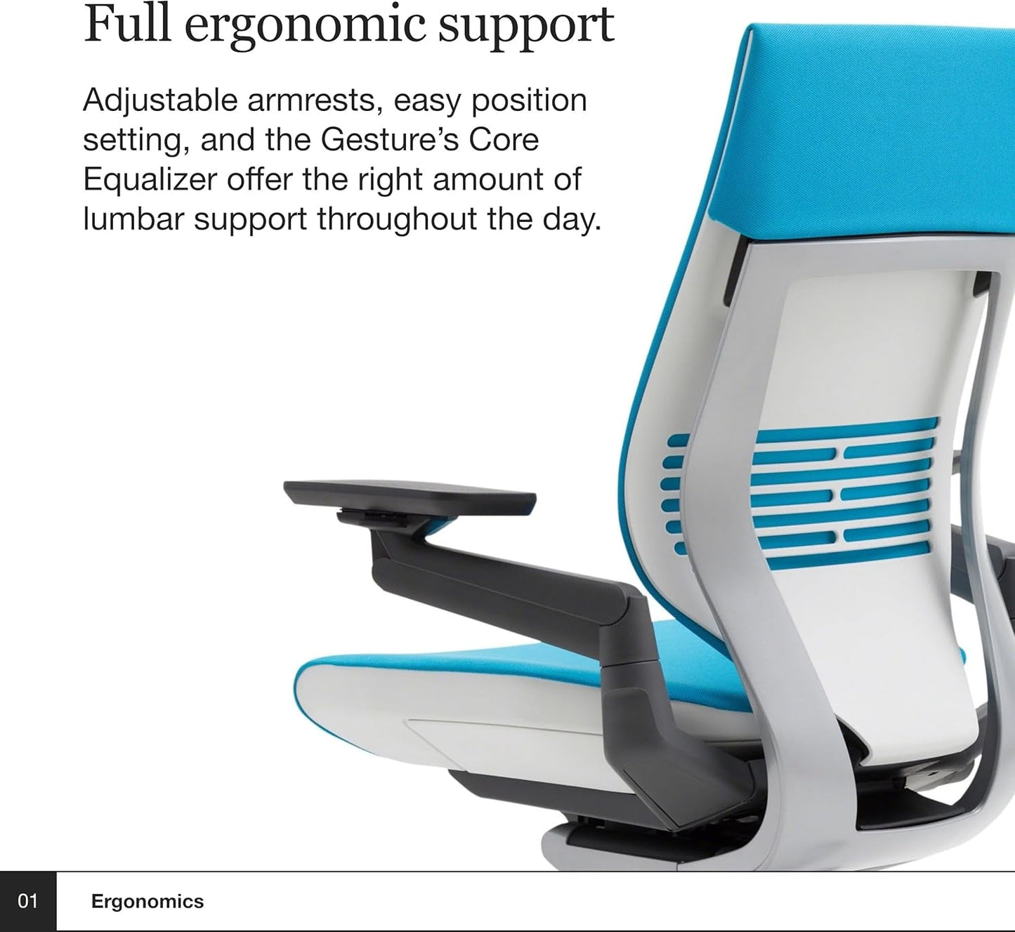 Gesture Office Chair - Ergonomic Work Chair with Wheels for Carpet - Comfortable Office Chair - Intuitive-To-Adjust Chairs for Desk - 360-Degree Arms - Blue Jay Fabric-3