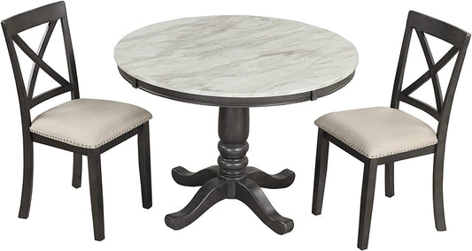 Wood 5-Piece round Dining Table Set with Cushioned Chairs-1