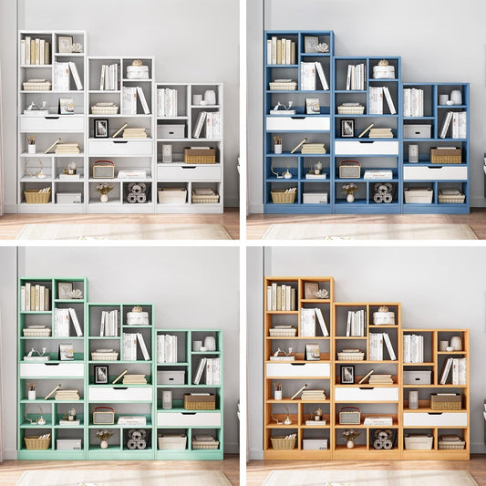 Bright Blue Wooden Bookcase with 8 Cubes-1