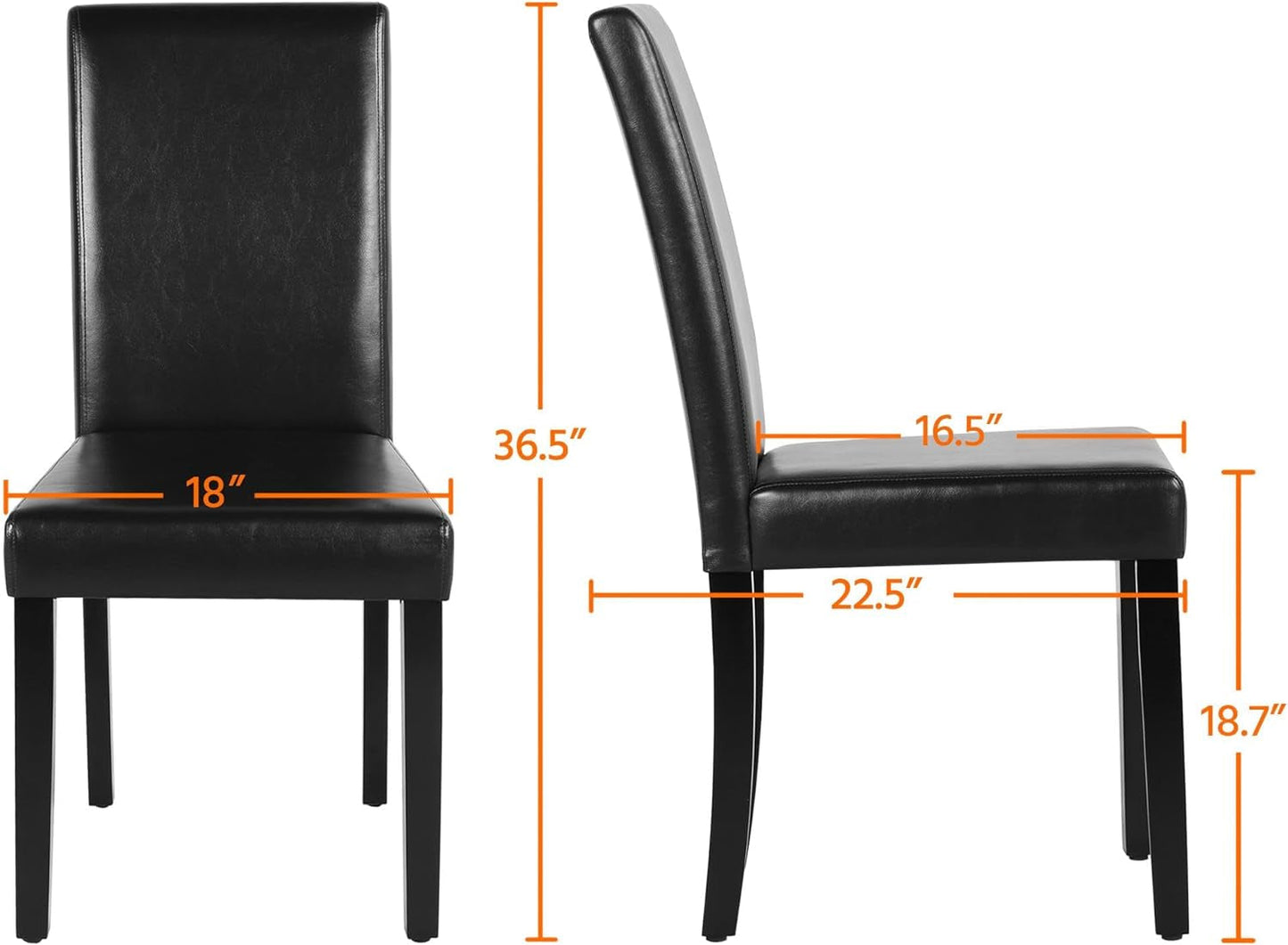 Dining Chair Set of 4 PU Leather Dining Room Chairs Upholstered Parsons Dining Chairs Modern Kitchen Armless Side Chair with Solid Wood Legs, Black-2