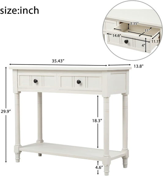 Rustic Ivory Console Table with Storage Drawers-1