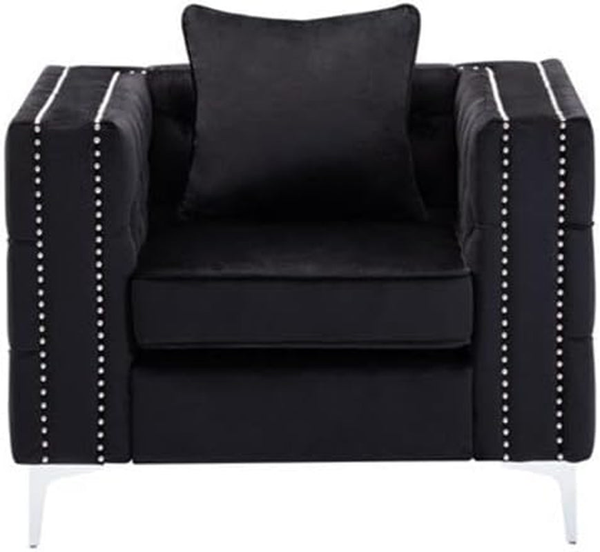 Lorreto Black Velvet Fabric Sofa Loveseat Chair Living Room Set-4