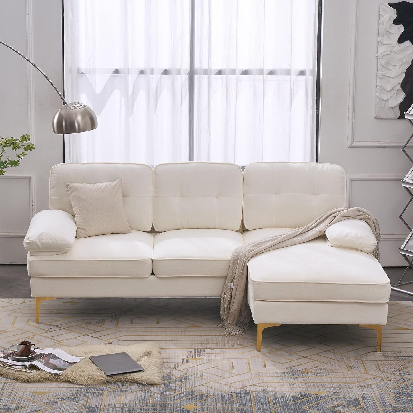 Creamy White 83" L-Shape Chenille Sectional-2
