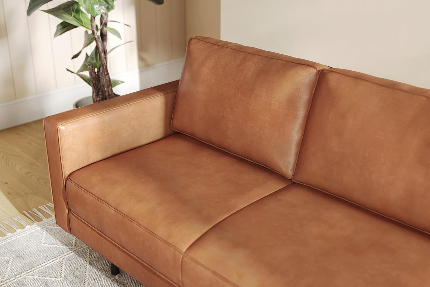 Valencia Varese 90” Cognac Tan Brown 3 Seater Full Leather Sofa - Italian Nappa Leather Modern Cloud Couch for Living Room/Apartment Furniture - Lounge Sofa with Removable Cushion-3