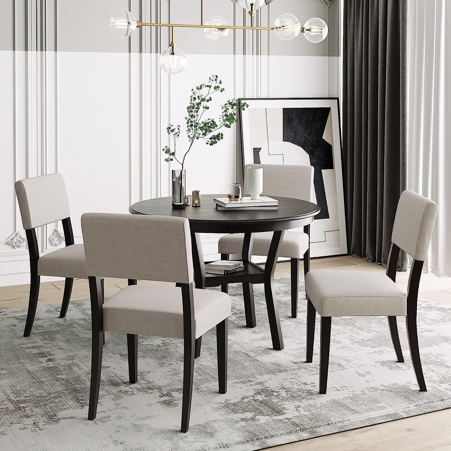 5-Piece Dining Set, round Bottom Shelf, 4 Upholstered Chairs-0