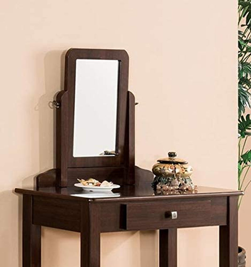 Transitional Vanity Set with Mirror, Stool (Espresso)-2
