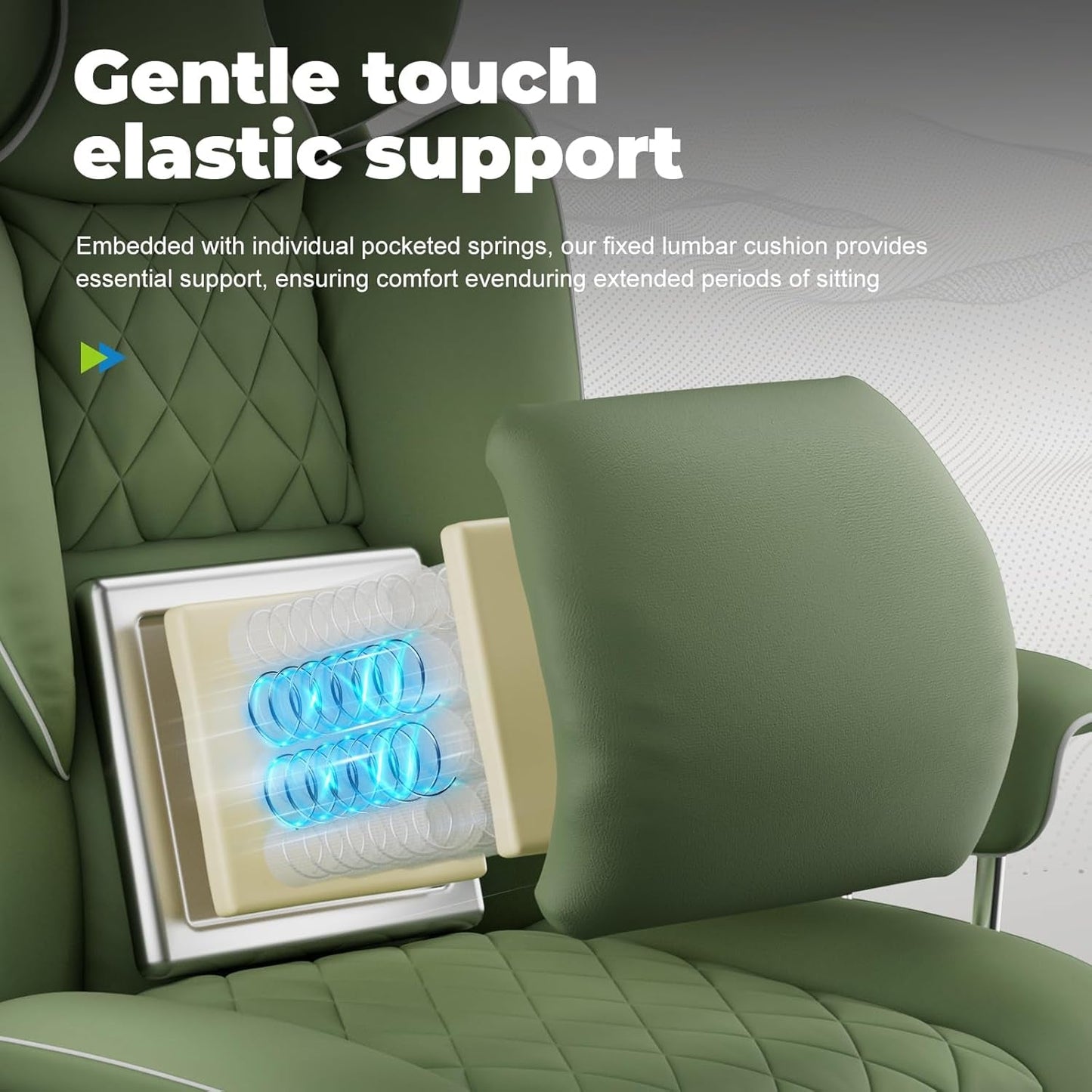 Big and Tall Gaming Chair with Pocket Spring Lumbar Support, Ergonomic Office Chair with Footrest, Executive Desk Chair with Outward Fixed Soft Armrests, Computer Chair with High Back, Green-3