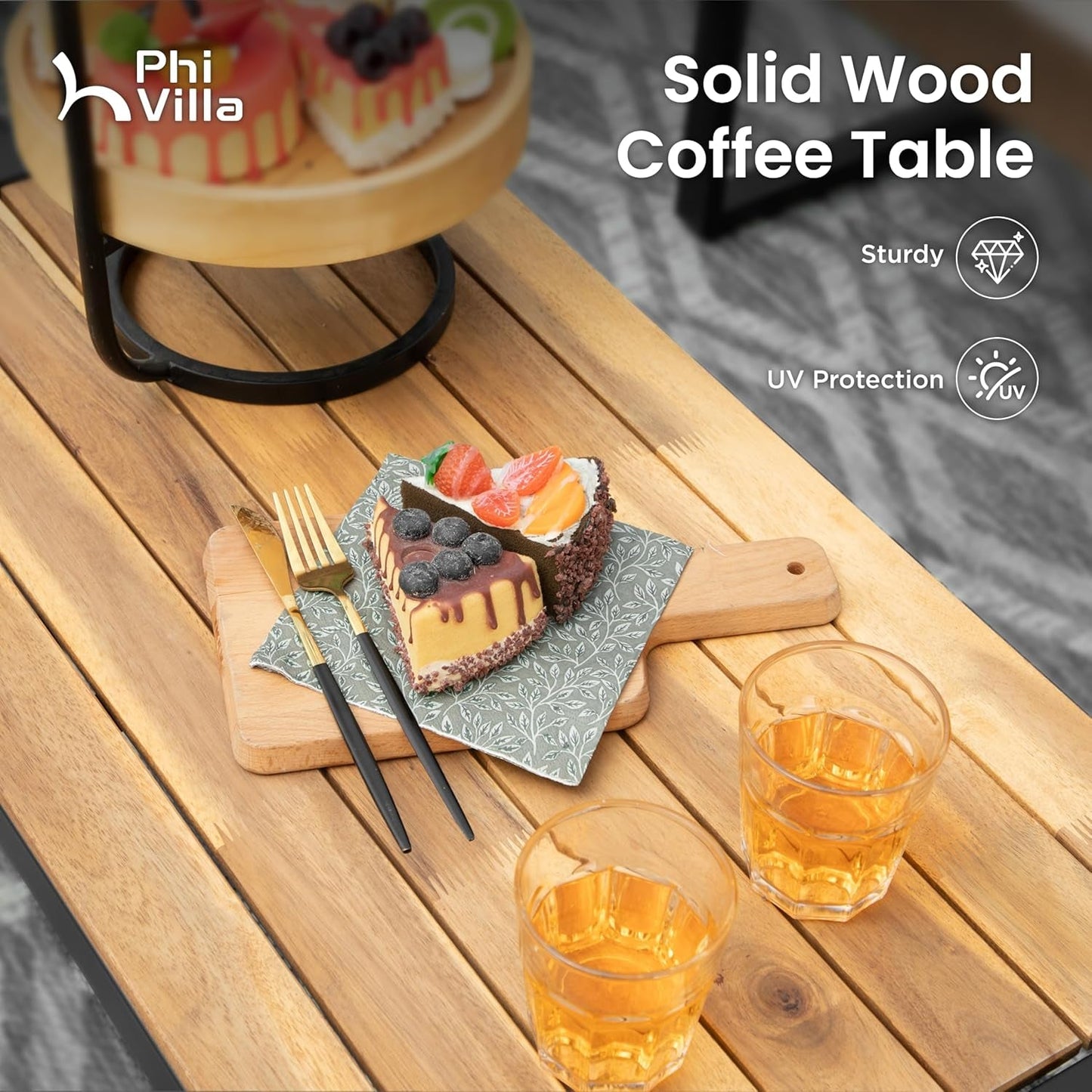 Wicker Patio Furniture Set for 4, Rattan Loveseat & Chairs with Beige Cushions & Acacia Wood Coffee Table, Outdoor Modern Sectional Conversation Sofa Set for Deck, Yard, Porch-4