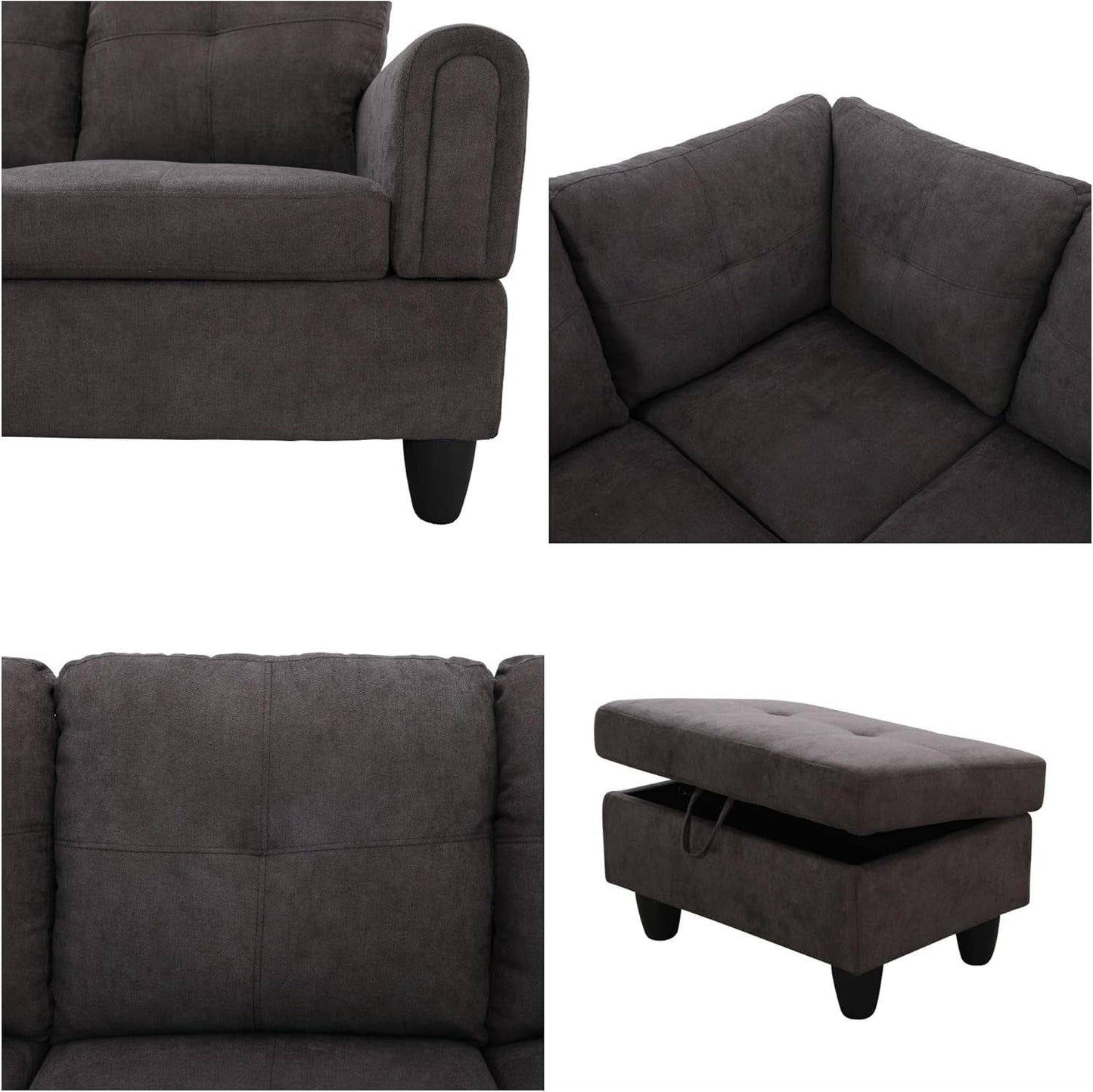 L Shaped Sectional Couches, Modern Convertible Lounge Sofa with Ottoman Storage, Comfy Modular Sectional Sofa for Living Room Furniture Sets, Small Spaces, Bedroom, Coffee-4