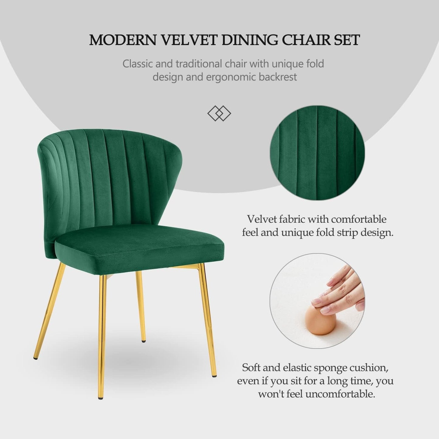 Tufted Dining Chairs Set of 4, Velvet Dining Chairs with Golden Metal Legs, Modern Upholstered Dining Chairs for Dining Room/Kitchen/Vanity, Green-2