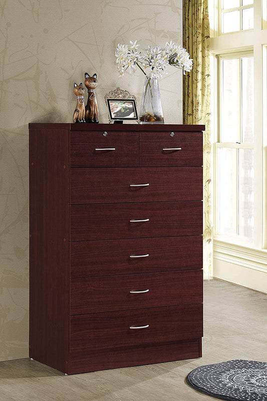 7 Drawer Wood Dresser for Bedroom, 31.5 Inch Wide Chest of Drawers, with 2 Locks on the Top Drawers, Storage Organization Unit for Clothing, Mahogany-1