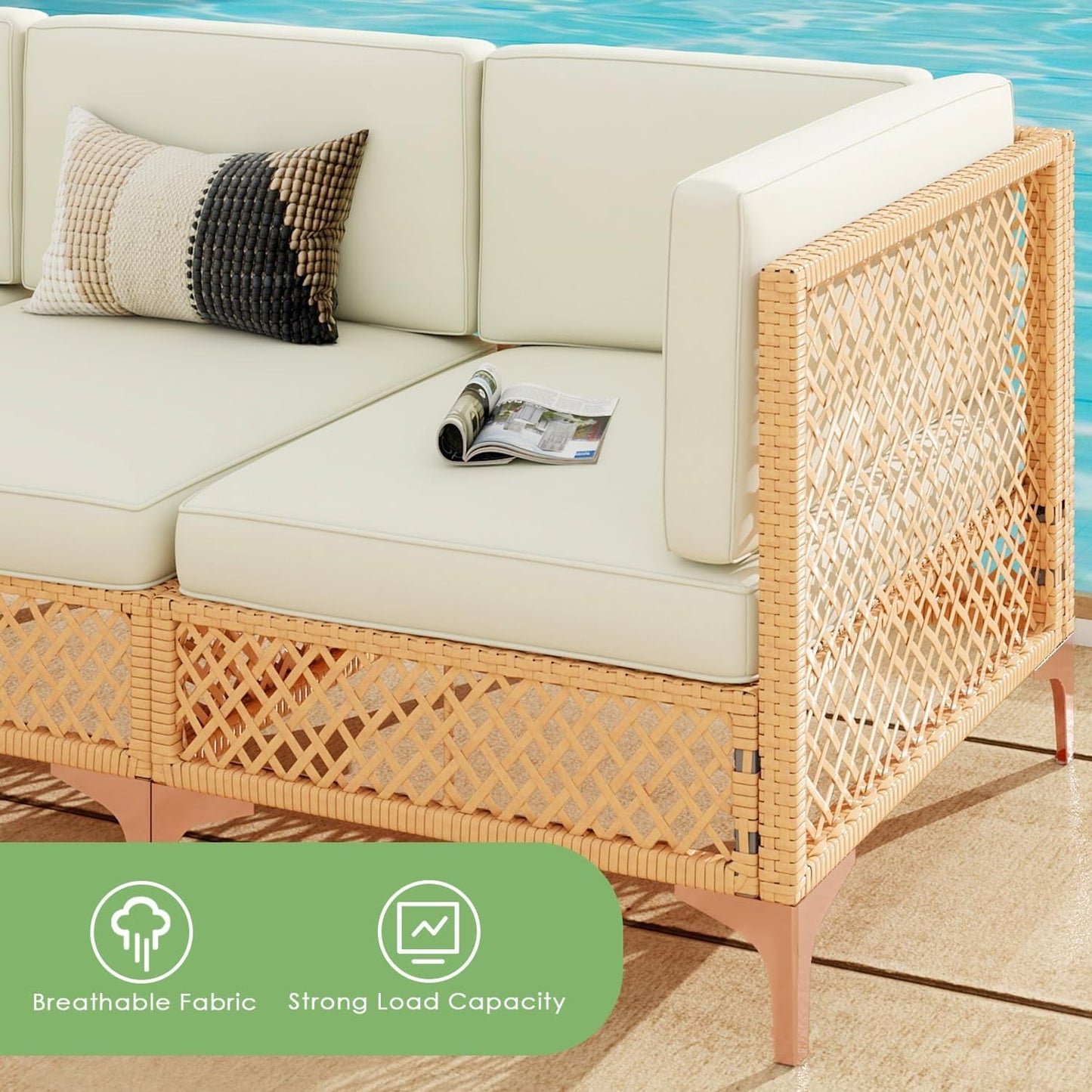 7 Piece Outdoor Patio Furniture Set, PE Rattan Wicker Patio Conversation Sets, All Weather Sectional Sofa with Thick Cushion, for Garden, Poolside, Backyard-3