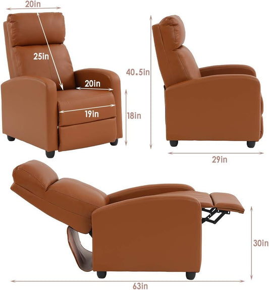 Recliner Chair for Living Room Reading Chair Home Theater Seating Reclining Chair Recliner Sofa Winback Chair Single Sofa Modern Easy Lounge with PU Leather Padded Seat Backrest-1