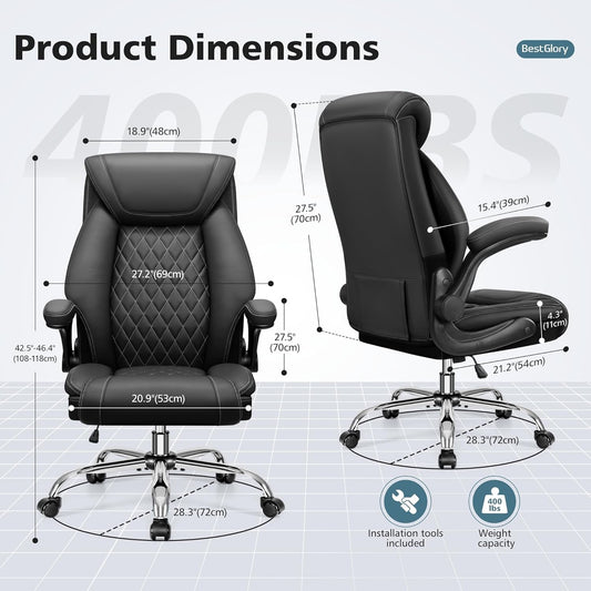 Office Chair, Ergonomic High Back Home Office Desk Chair, Big and Tall Breathable Leather Office Chair with Lumbar Support Flip-Up Armrests, Computer Chair with Rocking Function-1