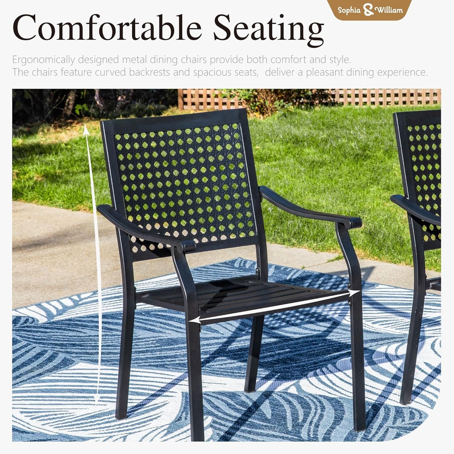 Patio Table and Chairs Set, Outdoor Dining Set for 4, 5 Piece Metal Patio Furniture, 37" Black Square Table(Beehive)-2