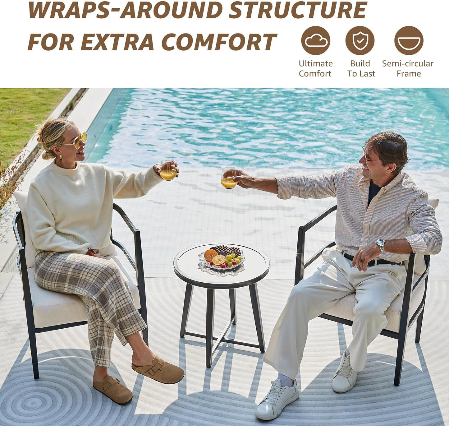 Outdoor Patio Chair Set 3 Pieces Furniture Conversation Sets with Porch Chairs Metal Table for Balcony Yard Garden Lawn Poolside-4