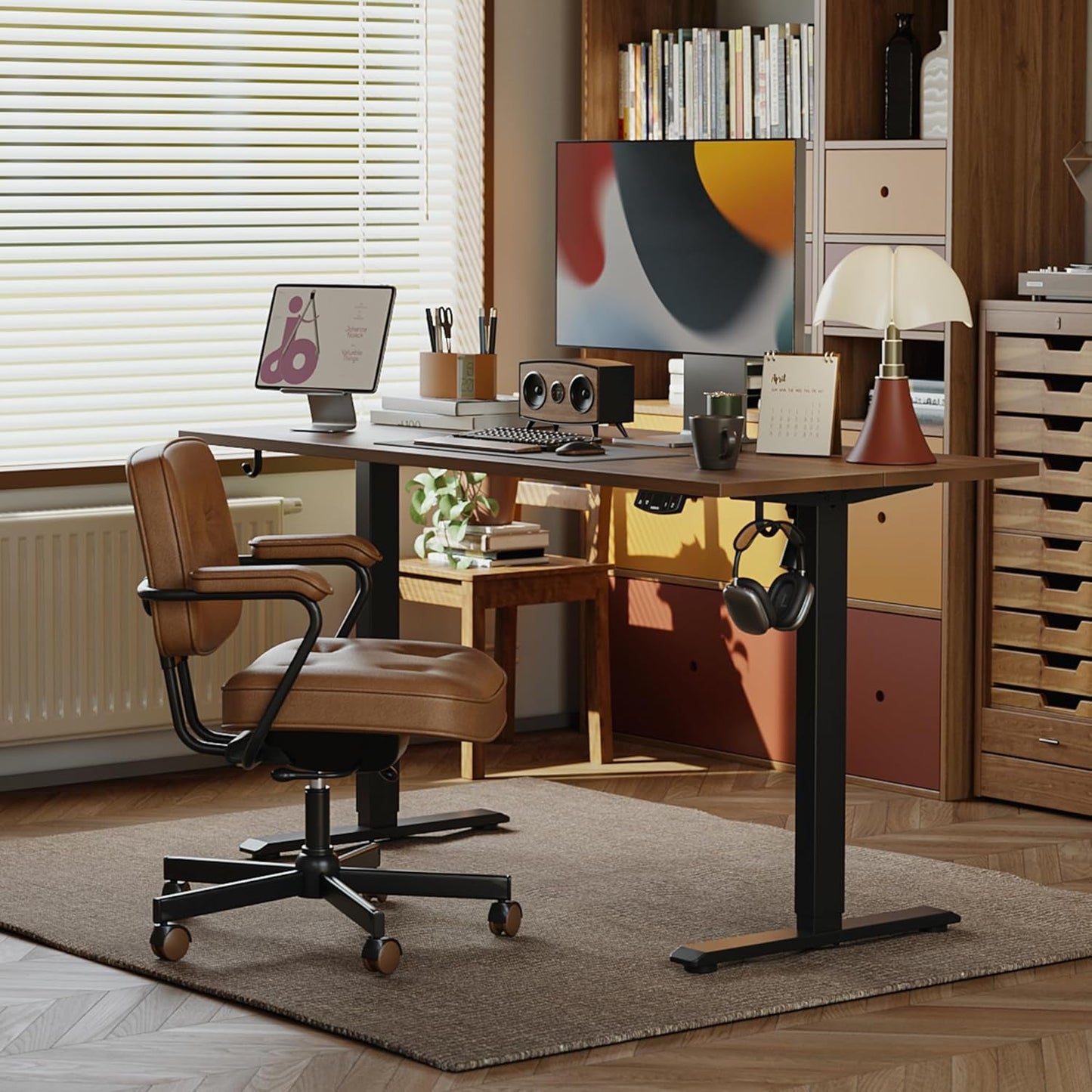 Electric Standing Desk, 48 X 24 Inches Height Adjustable Desk, Sit Stand up Desk for Work Office Home, Ergonomic Rising Computer Table with Memory Preset, Dark Walnut-2