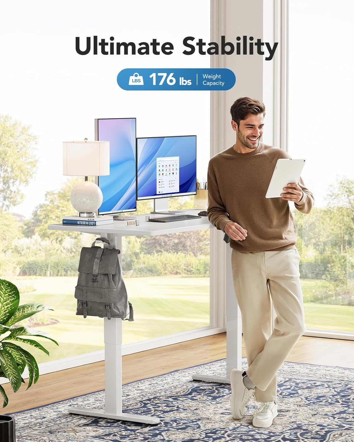 Electric Standing Desk, 48" X 24" Whole Piece Desktop, Adjustable Height Computer Desk, 4 Height Memory Settings, Sit Stand up Desk for Home Office, White-4