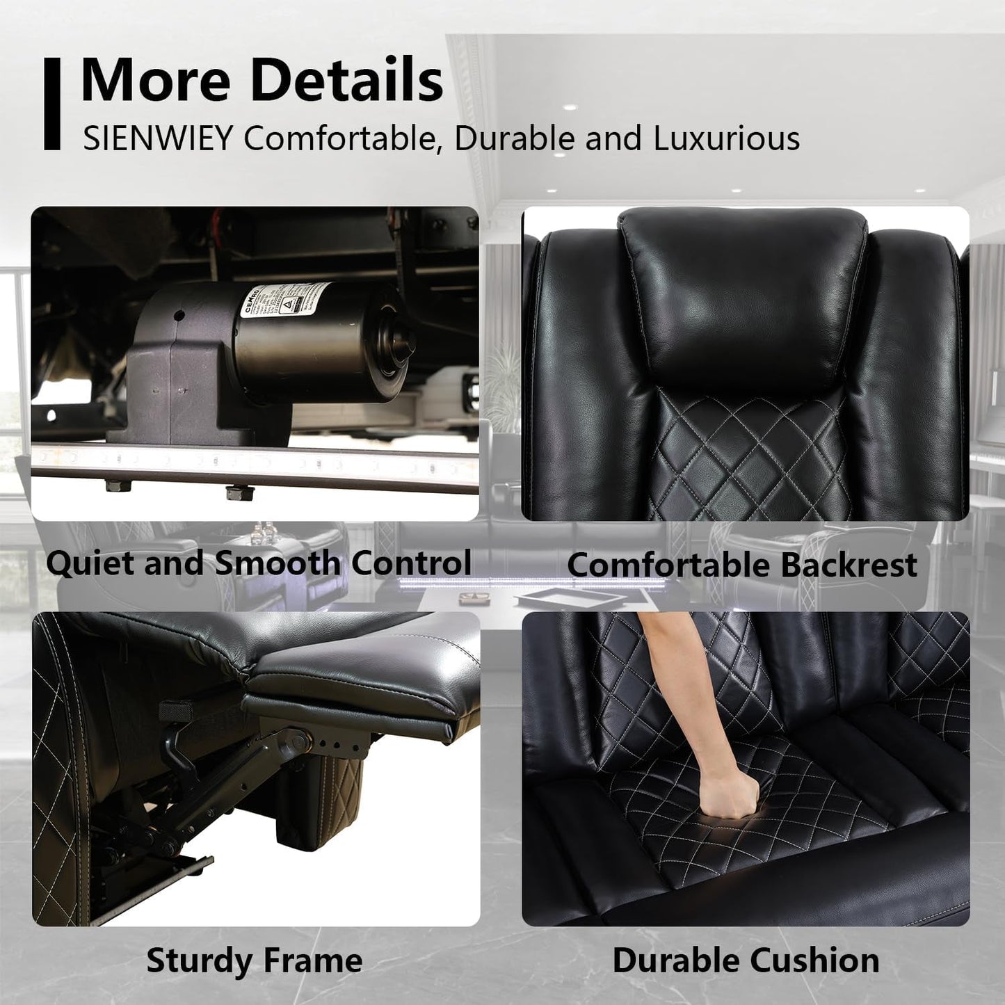 Power Black Leather Reclining Sofa Set with LED Light for Living Room Set,Theater Seat Recliner Chair 3 Seats Double Recliner Sofa with Drop-Down Table/Read Light/Wireless Charge/Usb Port-4