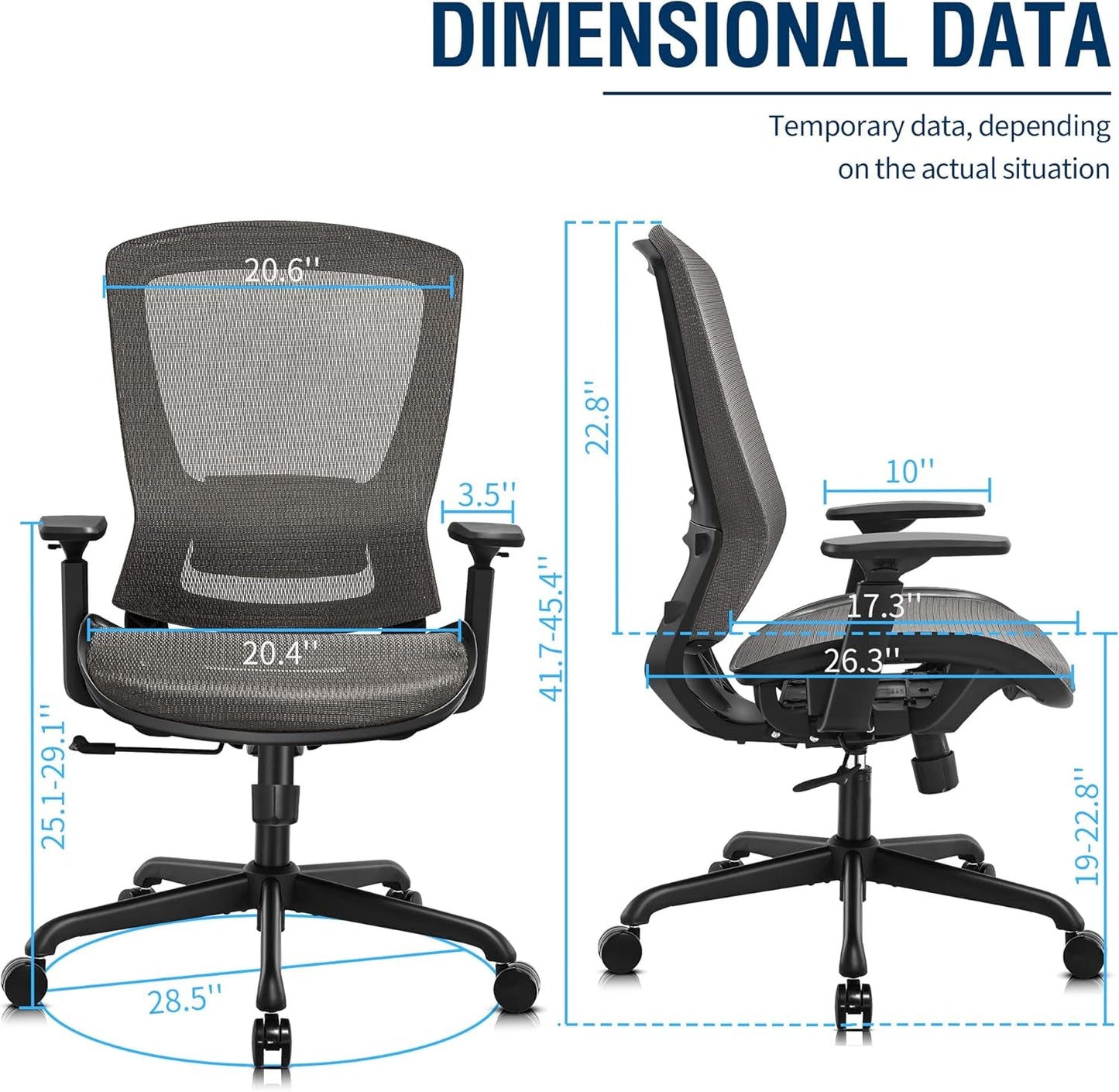 Mesh Office Chair,Ergonomic Computer Desk Chair,Sturdy Task Chair- Adjustable Lumbar Support & Armrests,Tilt Function,Comfort Wide Seat,Swivel Home Office Chair (Grey)-2