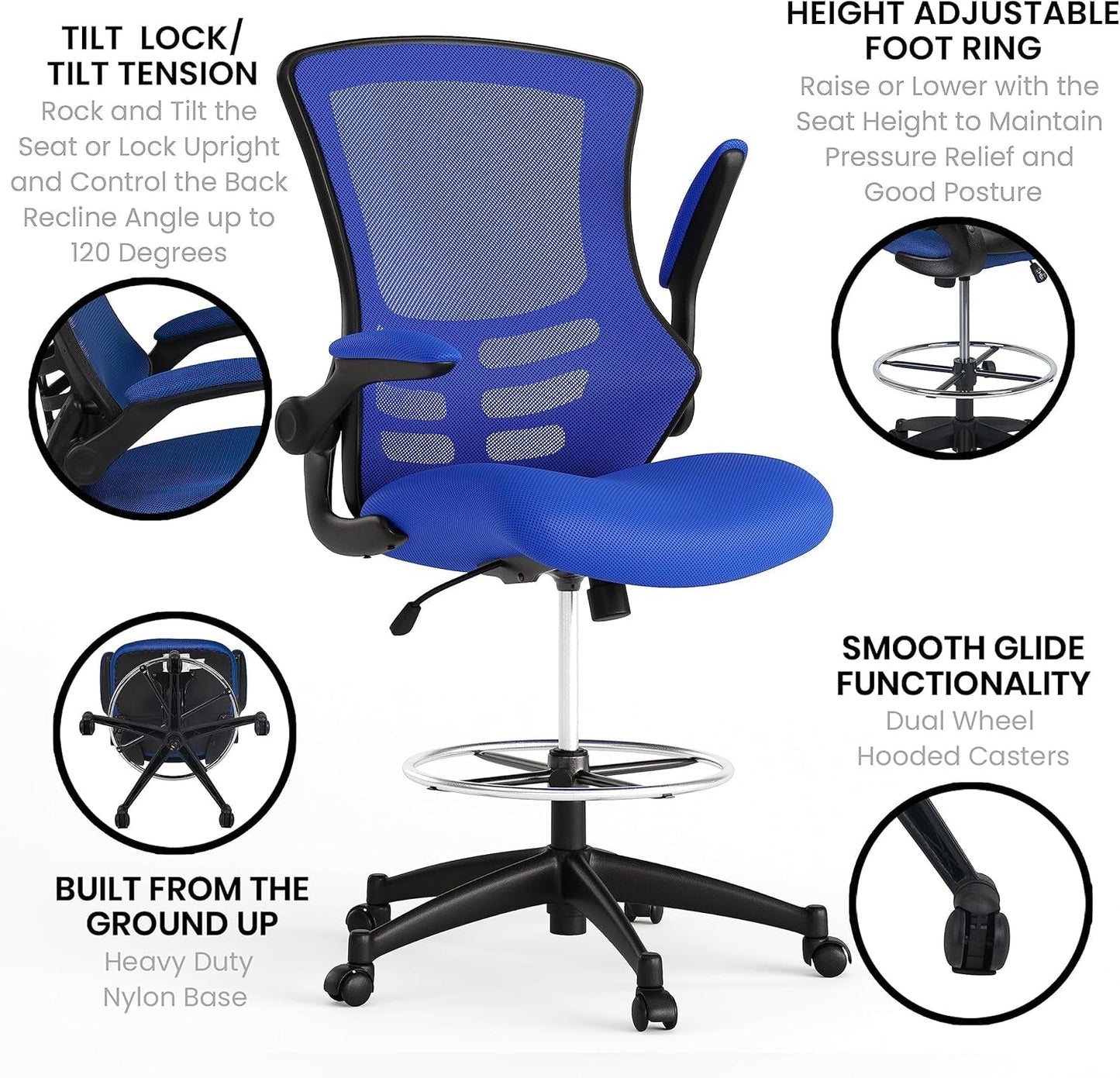 Kelista Mid-Back Swivel Office Chair with Adjustable Seat Height, Ergonomic Mesh Desk Chair with Flip-Up Armrests, Blue-4