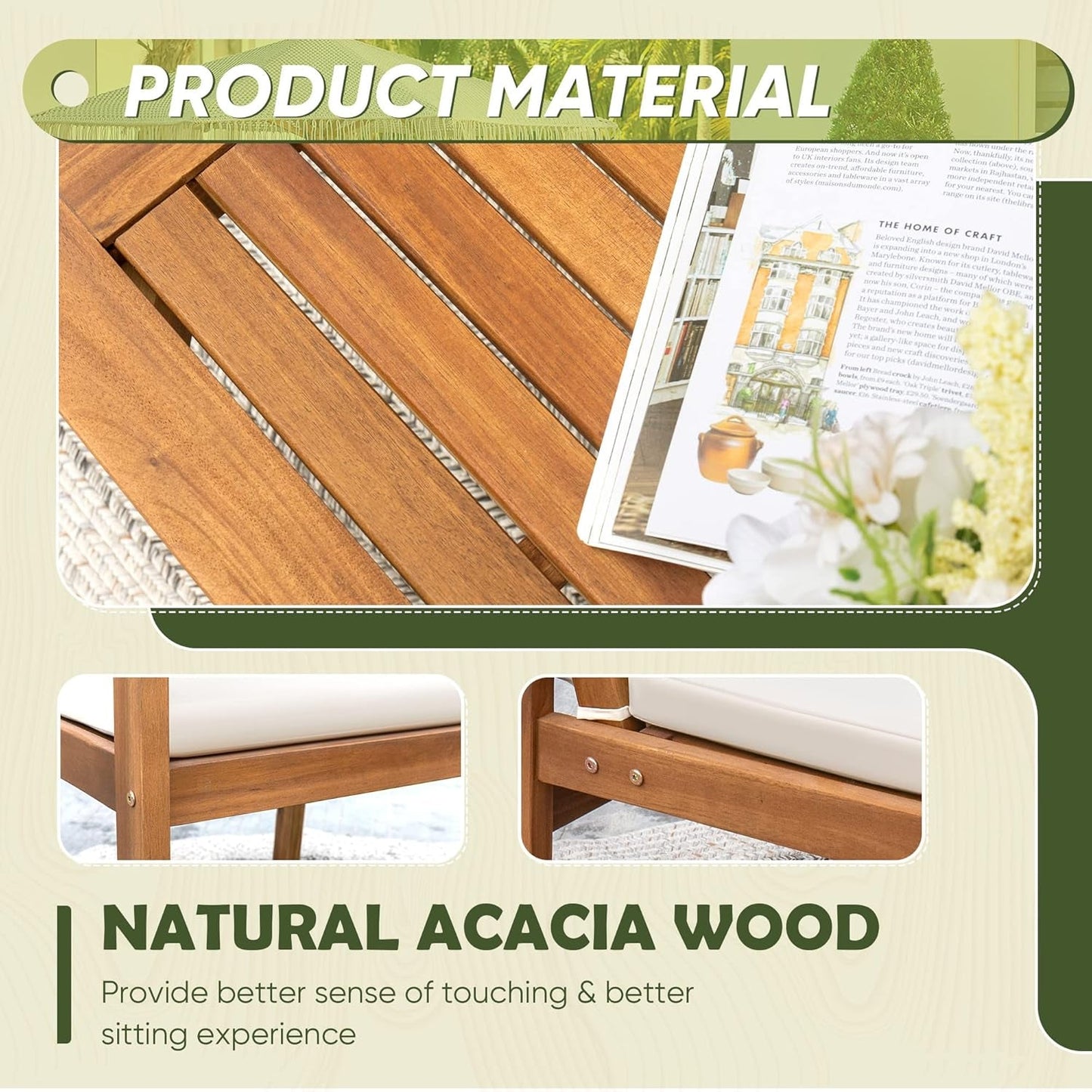 Acacia Wood 4 Piece Patio Conversation Set-4