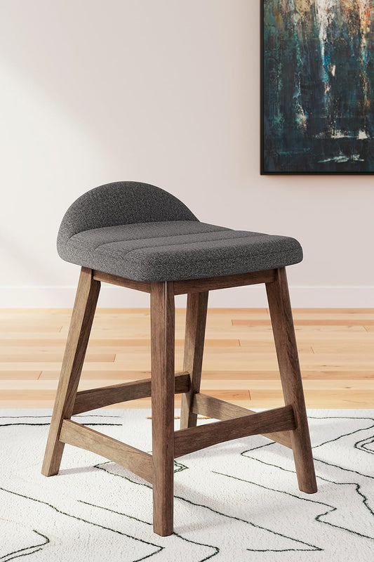 Lyncott Contemporary 28.5" Counter Height Upholstered Bar Stool with Foam Cushion, 2 Count, Charcoal & Brown-1