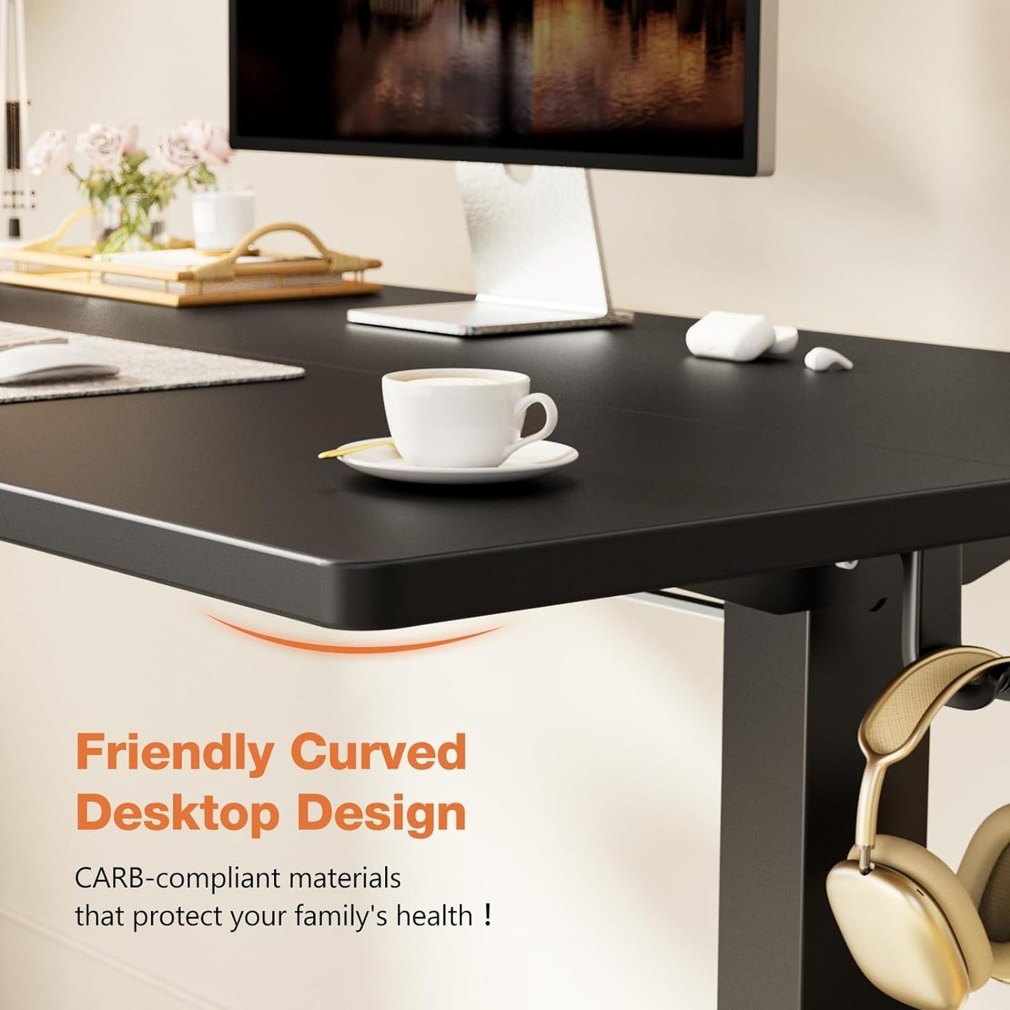 Electric Adjustable Height Standing Desk - 55 X 24 Inch Sit to Stand up Desk with Splice Board, Rising Home Office Computer Table with 2 Hook and Wire Hole for Work-4