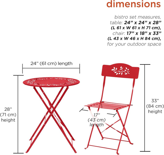 Indoor/Outdoor 3-Piece Bistro Set Folding Table and Chairs Patio Seating, Red-1