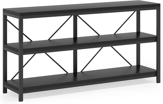 3-Tier Black Sofa Table with Storage Shelves-1