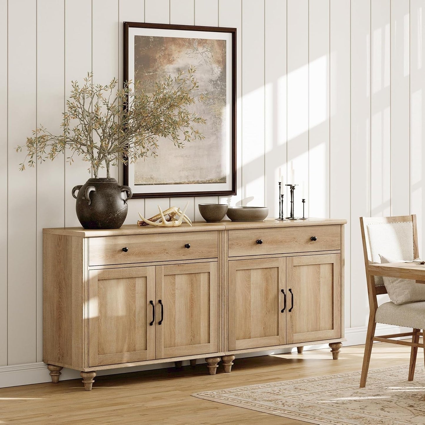 WAMAPT Buffet Cabinet with 4 Doors and 2 Drawers, Large Coffee Bar Tables Wood Kitchen Storage Cabinets with Storage Cabinets, Modern Farmhouse Sideboard Credenza for Dining Room, Oak, 68 Inch-3