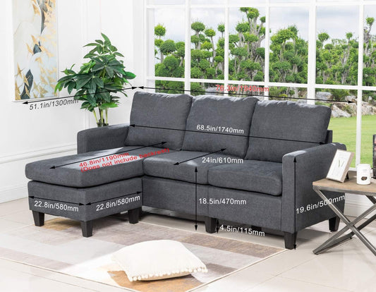 Sofa Sectional Sofa Futon Sofa for Living Room Modern Sofa Couches and Sofas Corner Sofa Furniture Set Sofa Set (Grey)-1
