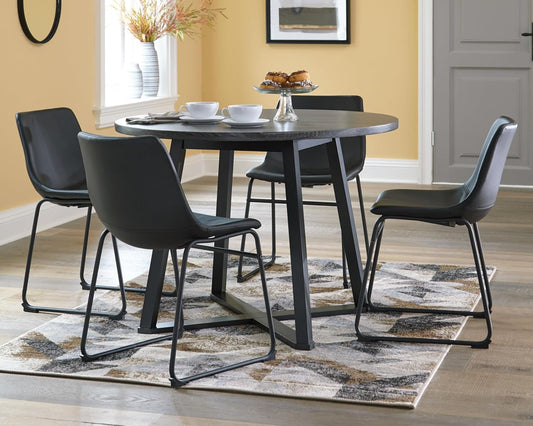 Centiar Mid Century round Dining Room Table with Metal Legs, Gray & Black-1