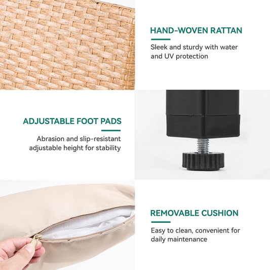 4-Piece Patio Wicker Furniture Set with Wood Armrest, All Weather Rattan Conversation Furniture Sets for Backyard, Balcony, Deck W/Soft Cushions and Plastic Wood Table (Light Brown+Beige)-1