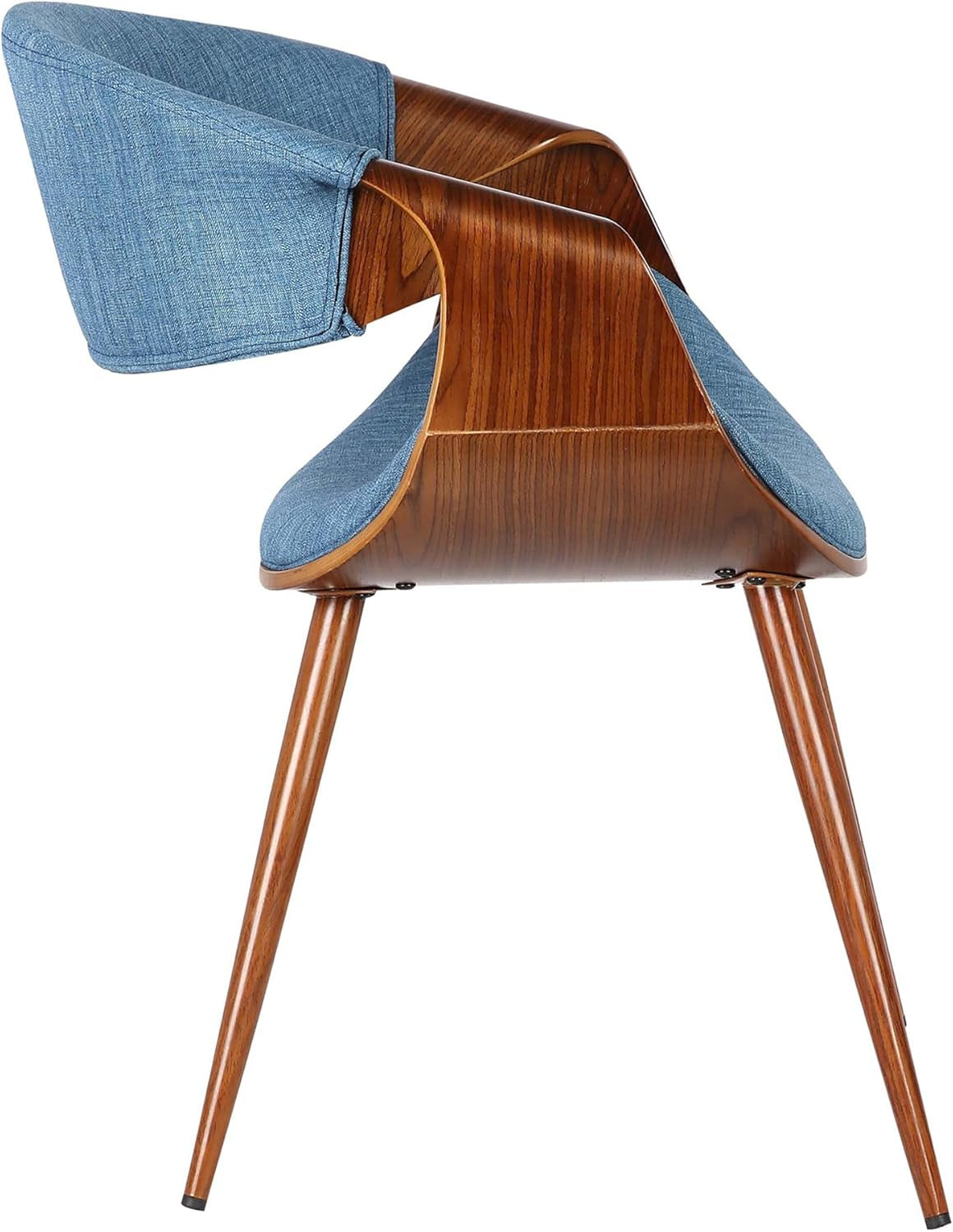 Butterfly Mid Century Modern Dining Chair for Kitchen Office Desk Vanity in Blue Fabric Upholstery and Walnut Wood Finish-4