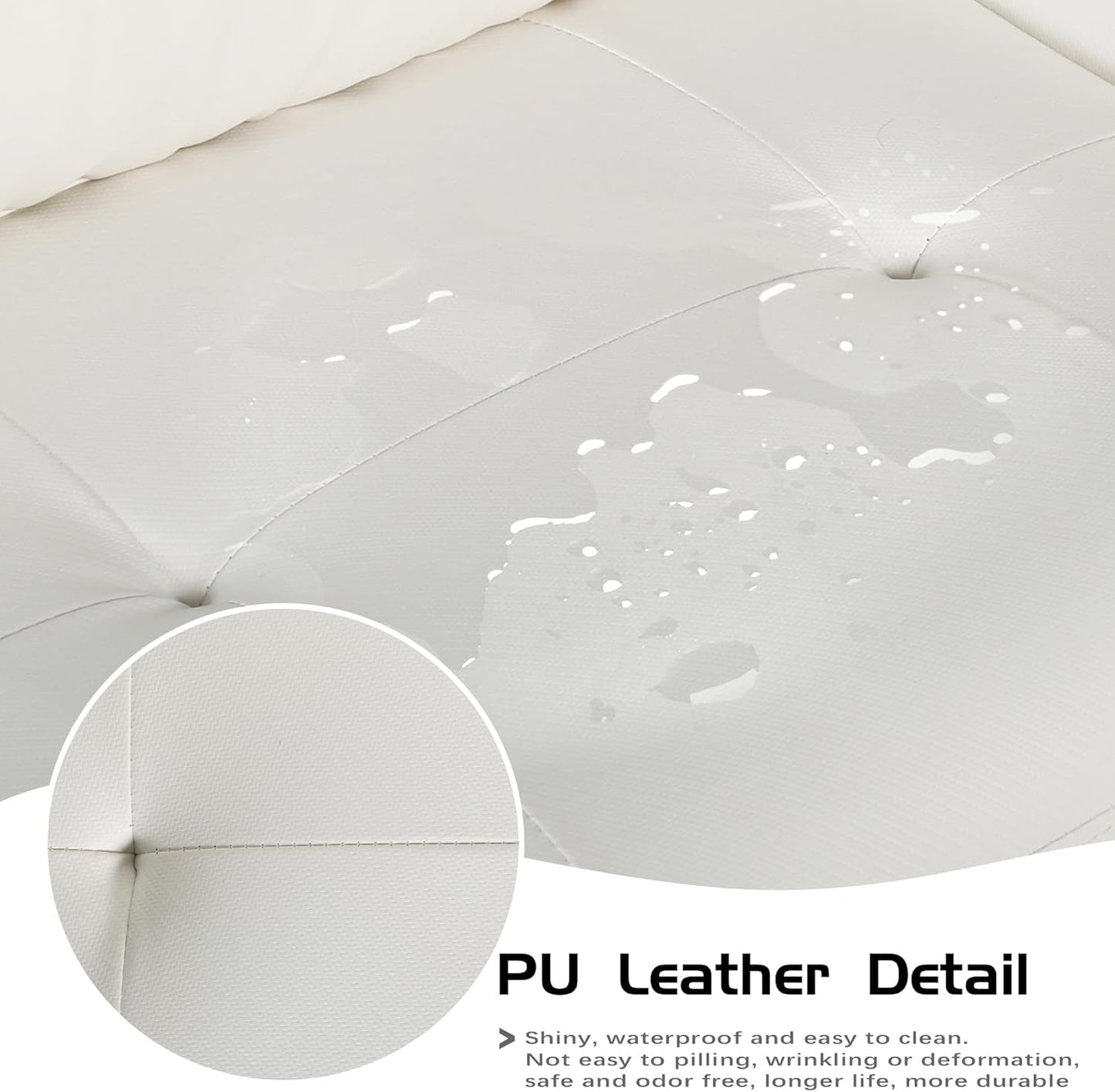 White Leather Loveseat: Mid-Century Modern, Button-Tufted-4