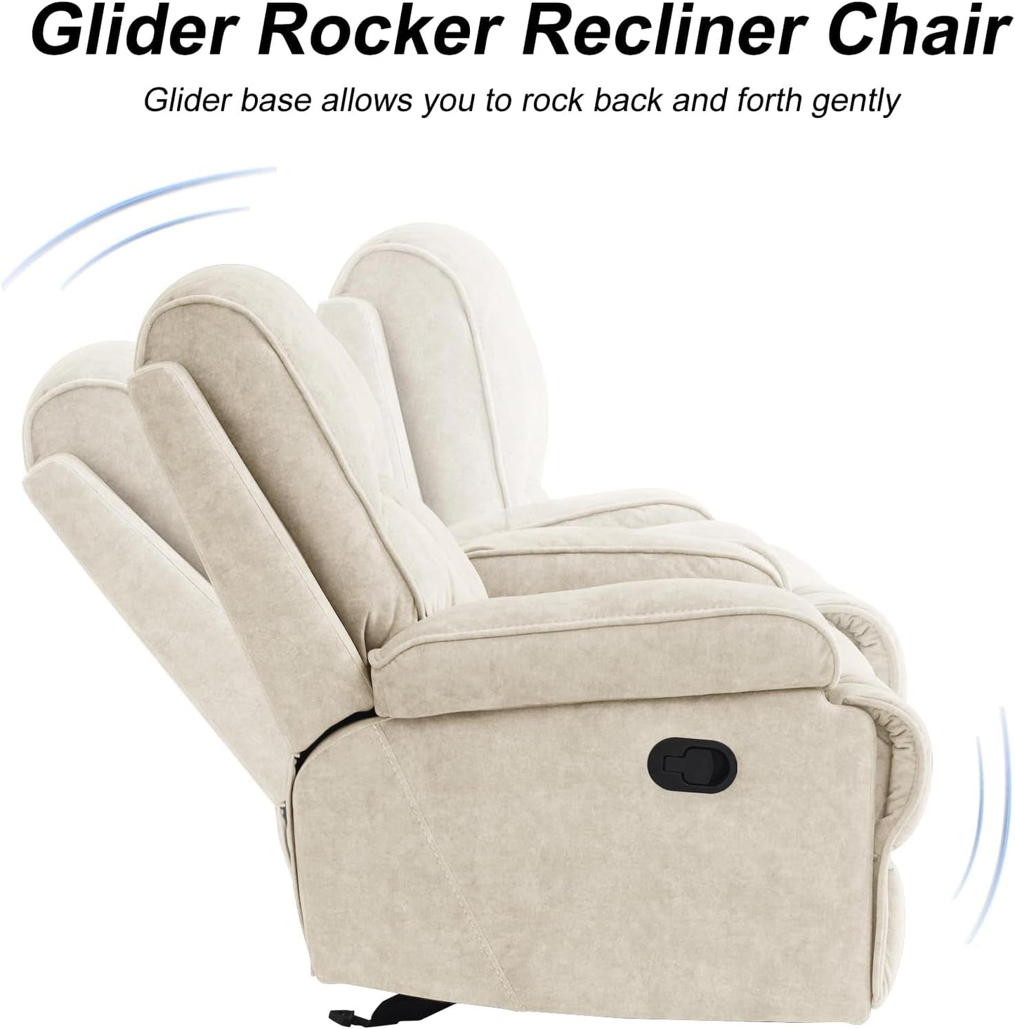 Rocker Recliner Chair for Adults, Manual Glider Chair for Nursery, Reclining Single Sofa Chair for Living Room, Upholstered Fabric Armchair, High Back, Deep Seat, Beige-2