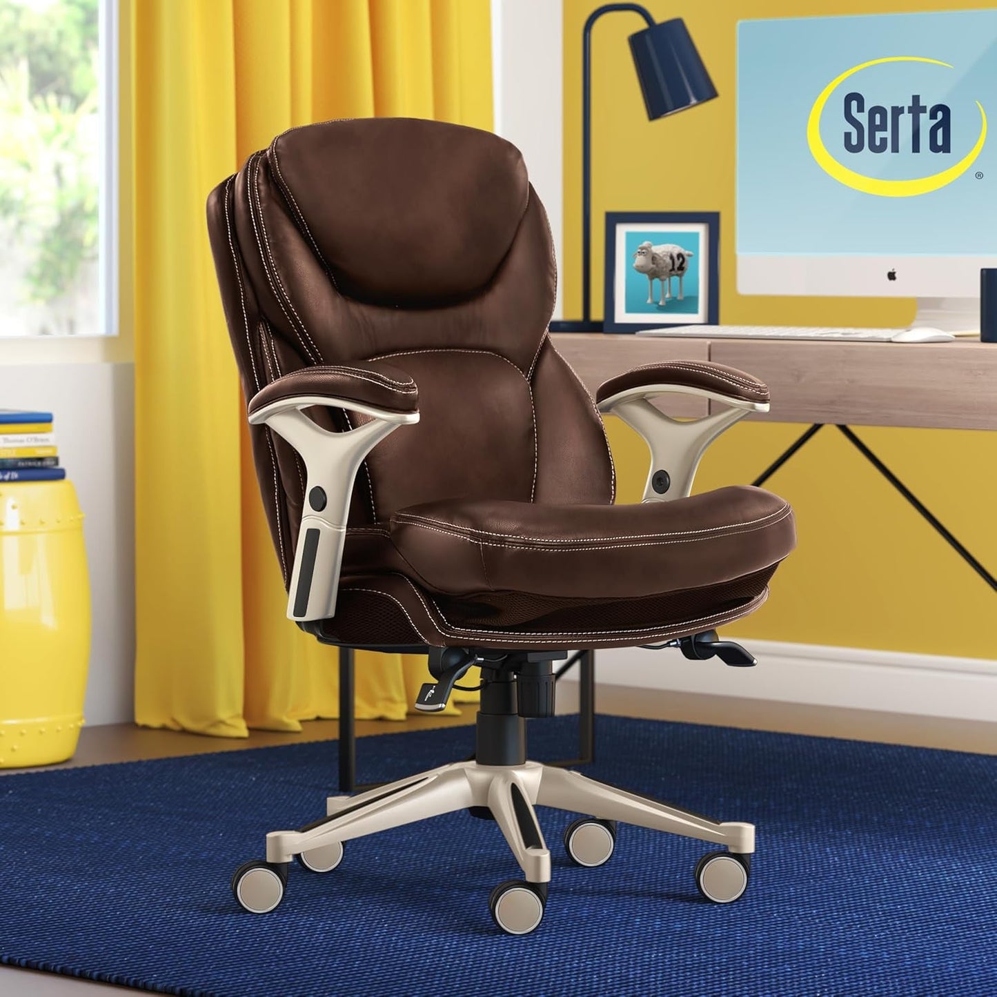 Claremont Ergonomic Executive Office Chair with Back in Motion Technology, Adjustable Mid Back Desk Chair with Lumbar Support, Bonded Leather, Chestnut Brown-1