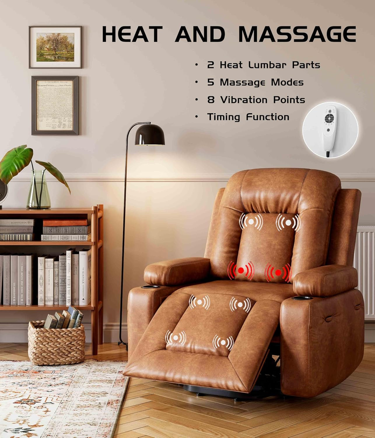 Power Lift Recliner Chair - Heat and Massage, Adjustable Back and Legs, PU Leather Electric Lift Chair Designed for the Elderly and People with Mobility Impaired-4