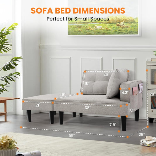 Recliner Sofa Bed Modular Sectional Convertible Sofa for Small Space, Flexible Combination Corner Couch with Ottoman, Modern Flax Fabric Loveseat for Apartment Sleeping Room Living Room,Right Armrest-1