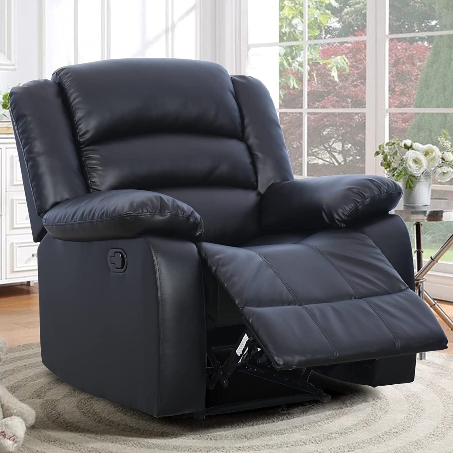 Black Recliner Chair with Overstuffed Arm and Back-3