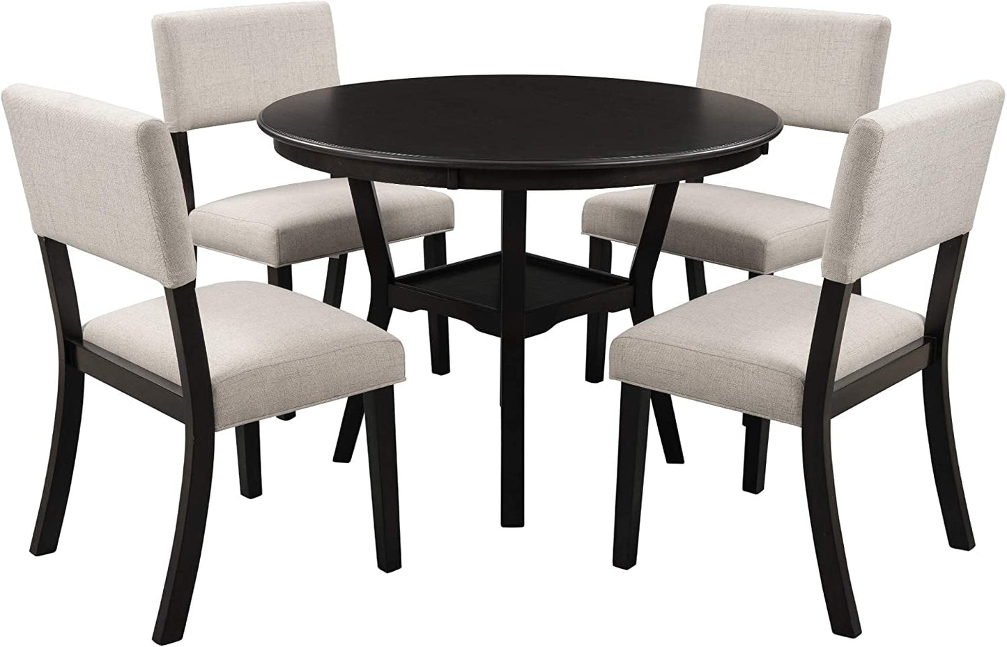 5-Piece Dining Set, round Bottom Shelf, 4 Upholstered Chairs-4