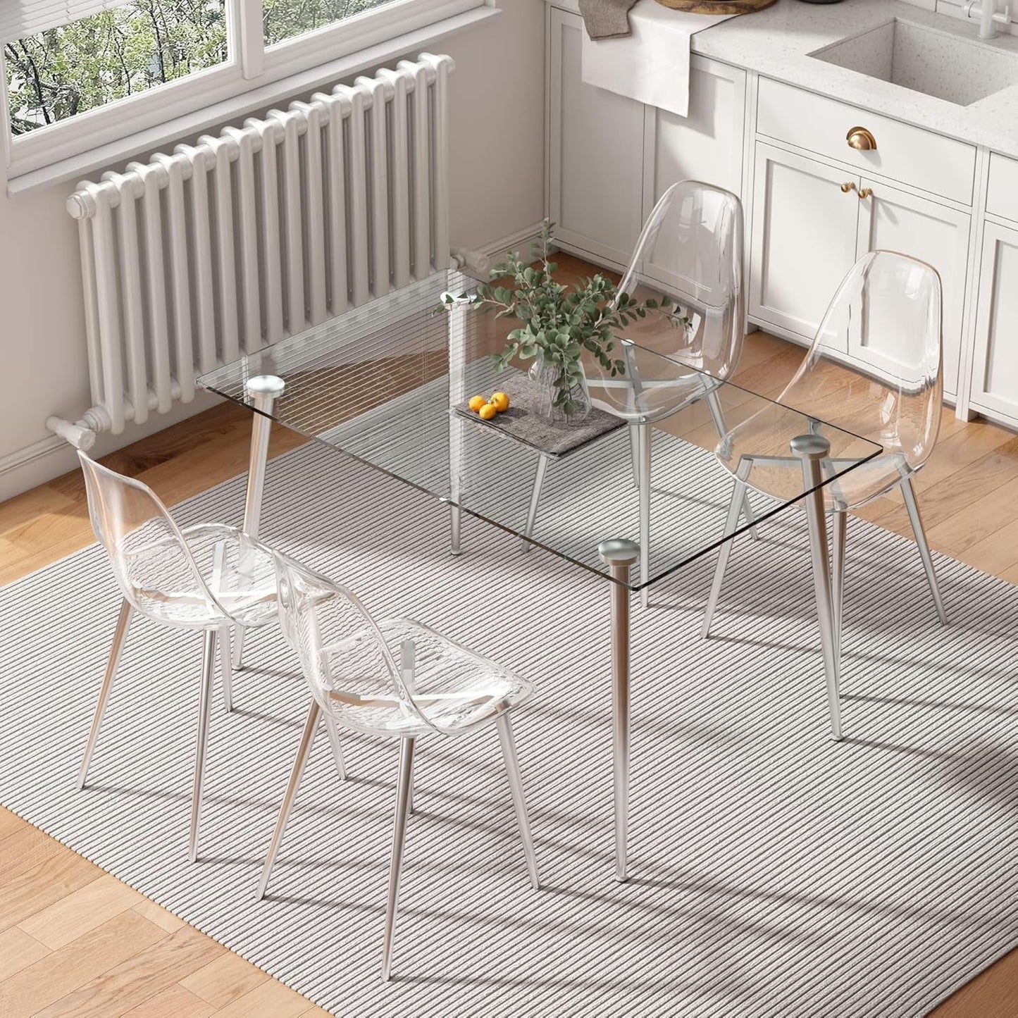Clear Dining Chairs Set of 4, Modern Kitchen Chairs with Transparent Seat, Acrylic Accent Side Chairs with Metal Legs for Dining Room, Kitchen, Living Room with Silver-2