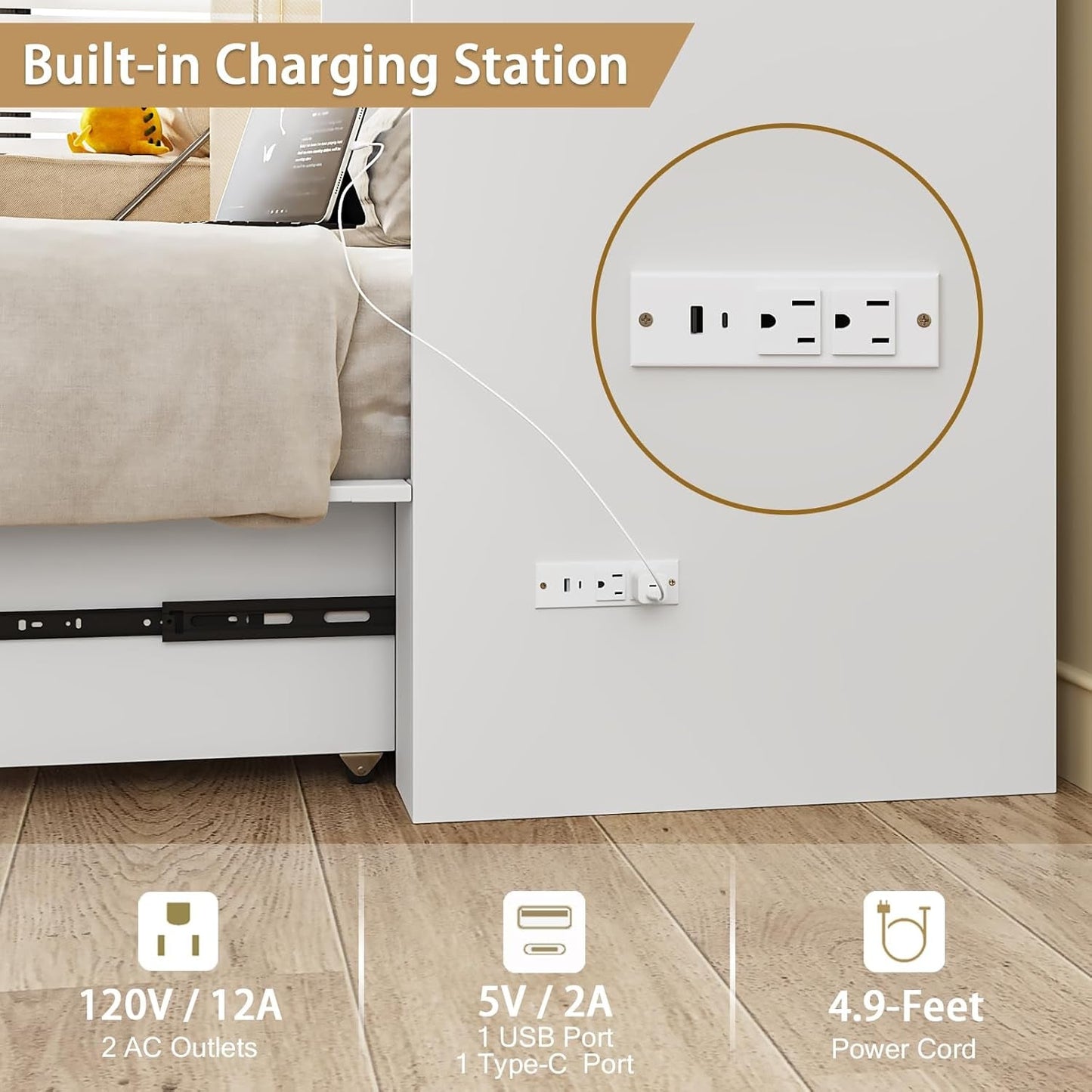 Queen Murphy Bed with Storage and Charging Station-3