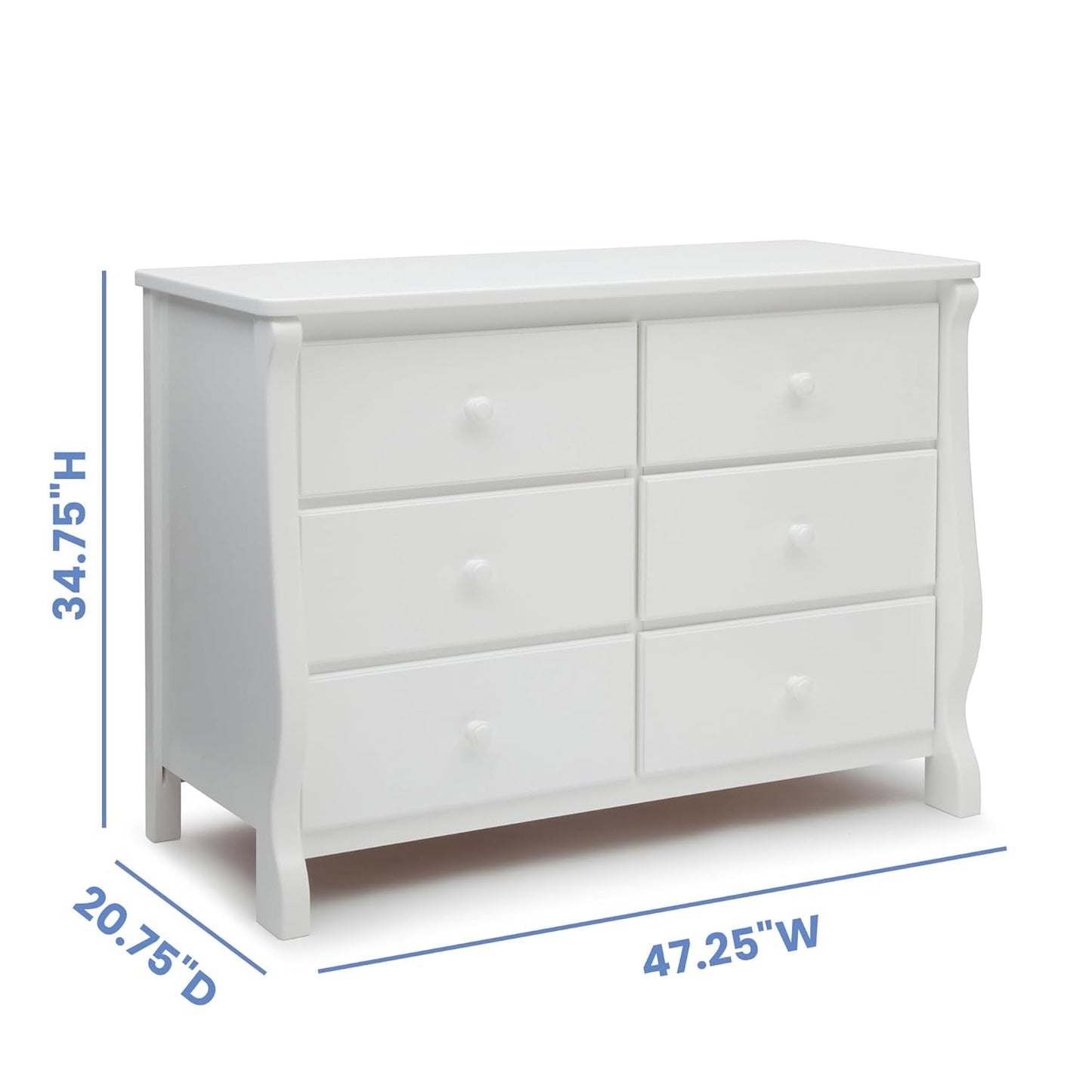 Universal 6 Drawer Dresser with Interlocking Drawers - Greenguard Gold Certified, White-2