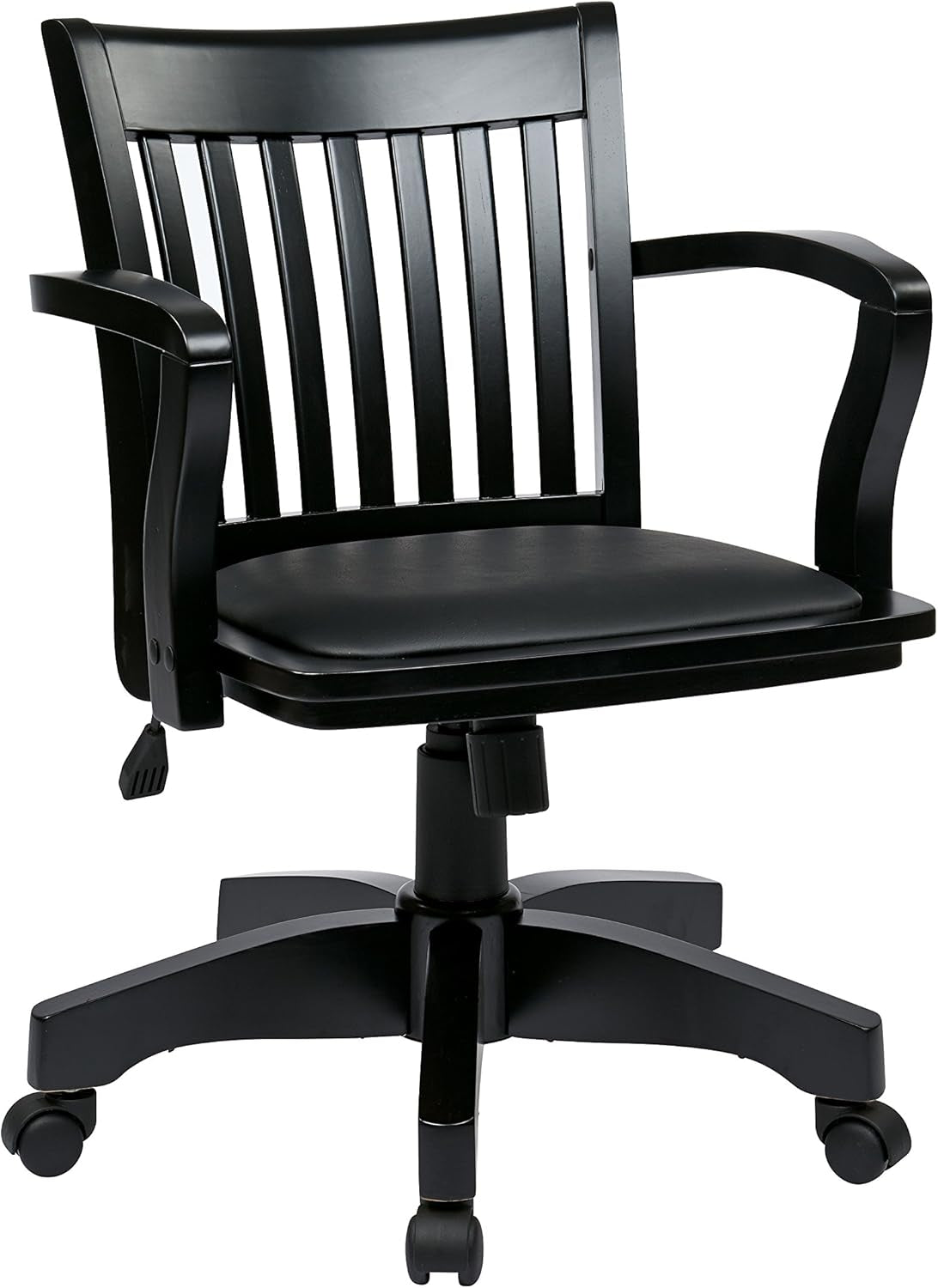 OSP Home Furnishings Deluxe Wood Banker'S Desk Chair with Padded Seat, Adjustable Height and Locking Tilt, Black Finish and Black Vinyl-0
