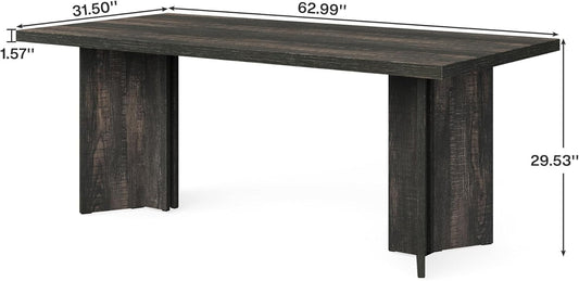 63-Inch Dining Table for 4-6, Farmhouse Kitchen Table with Large Tabletop, Rectangular Dinner Eating Table for Dining Room, Living Room, Kitchen, Dark Gray-1