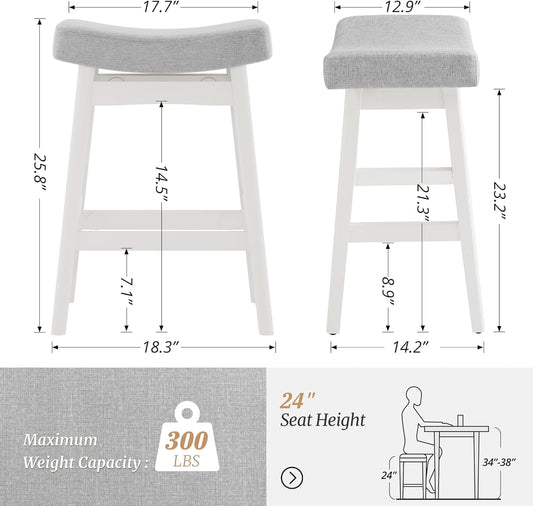 Bar Stools Set of 2, Barstools with Sturdy Wood Legs, Saddle Seat Counter Height Bar Stools for Kitchen Counter, Bar, Dining, 24 Inch Farmhouse Counter Stools, Light Gray-1