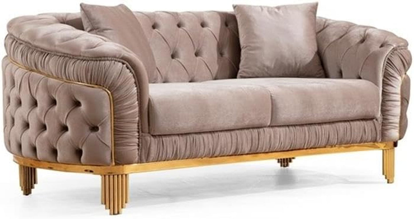 Vanessa 3 Piece Living Room Set Finished with Velvet Upholstery in Taupe-4